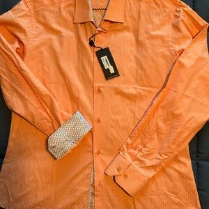 Envy Orange Men's Dress Shirt with Patterned Inner Trim